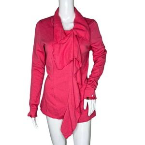 Free People Bright Coral Pink Ruffle Knit Blazer